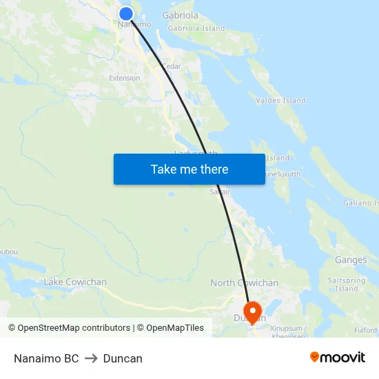 Nanaimo BC to Duncan map