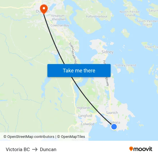 Victoria BC to Duncan map