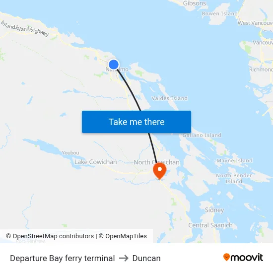 Departure Bay ferry terminal to Duncan map