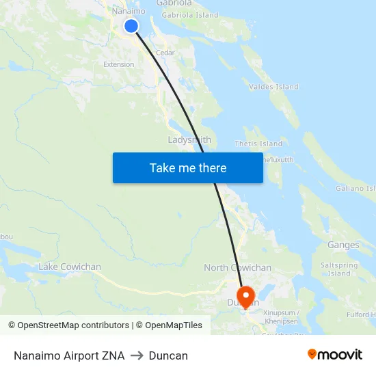 Nanaimo Airport ZNA to Duncan map