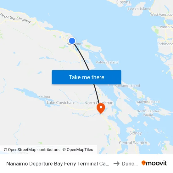 Nanaimo Departure Bay Ferry Terminal Canada to Duncan map