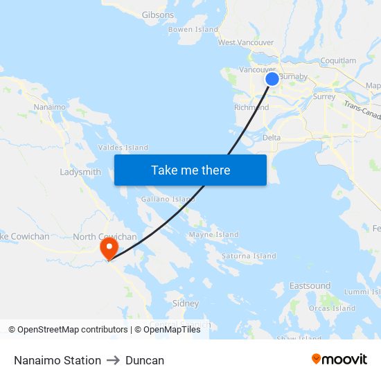 Nanaimo Station to Duncan map