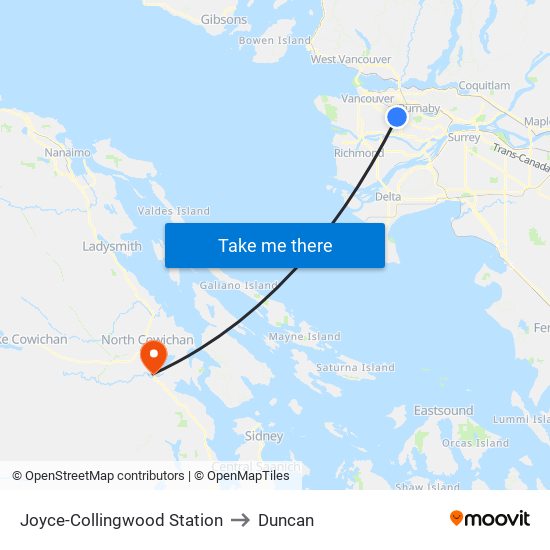 Joyce-Collingwood Station to Duncan map