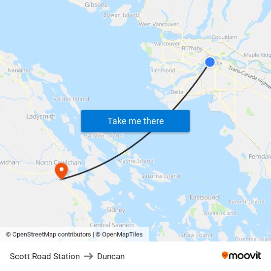 Scott Road Station to Duncan map