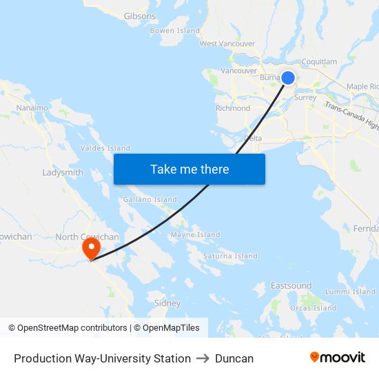 Production Way-University Station to Duncan map