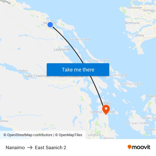 Nanaimo to East Saanich 2 map