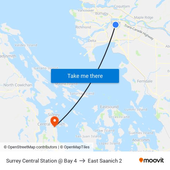 Surrey Central Station @ Bay 4 to East Saanich 2 map