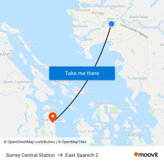 Surrey Central Station to East Saanich 2 map