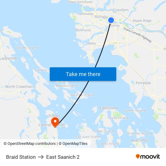 Braid Station to East Saanich 2 map