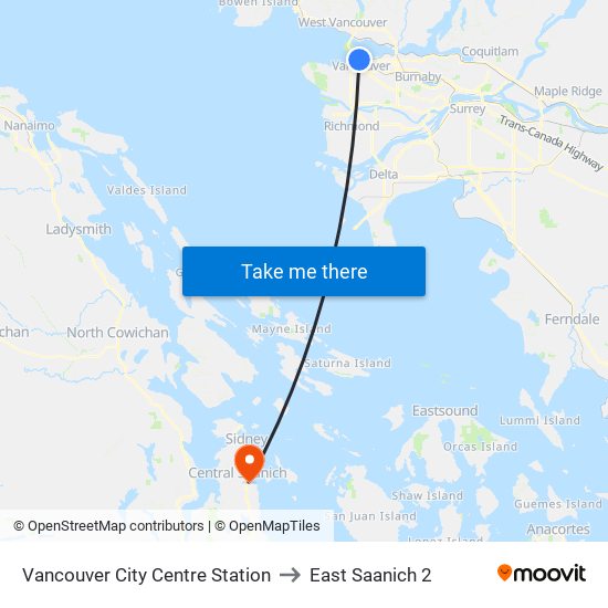 Vancouver City Centre Station to East Saanich 2 map