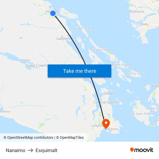 Nanaimo to Esquimalt map