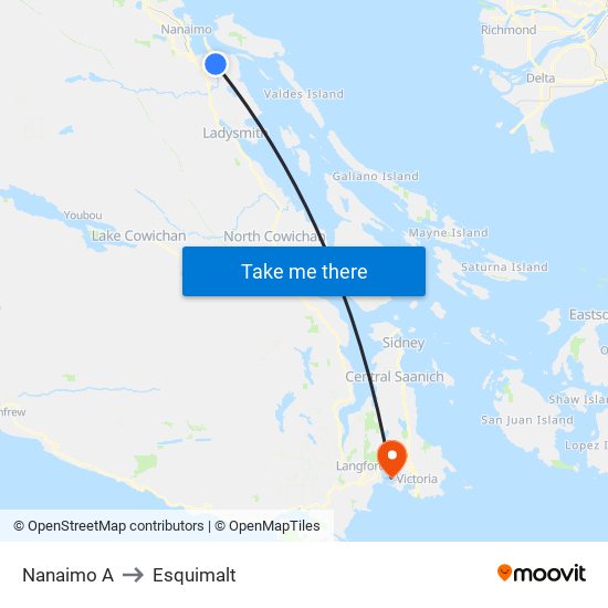 Nanaimo A to Esquimalt map