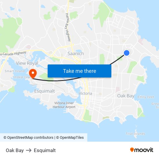 Oak Bay to Esquimalt map