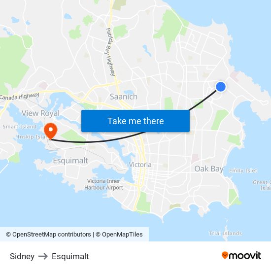 Sidney to Esquimalt map