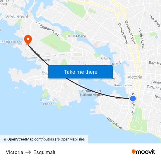 Victoria to Esquimalt map