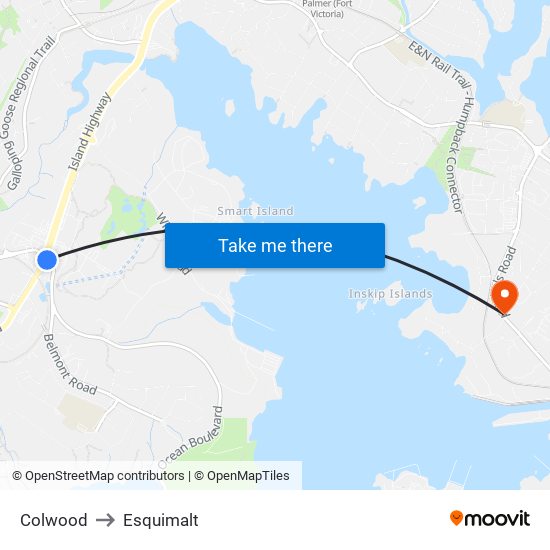 Colwood to Esquimalt map