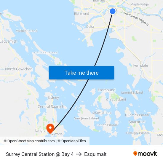 Surrey Central Station @ Bay 4 to Esquimalt map