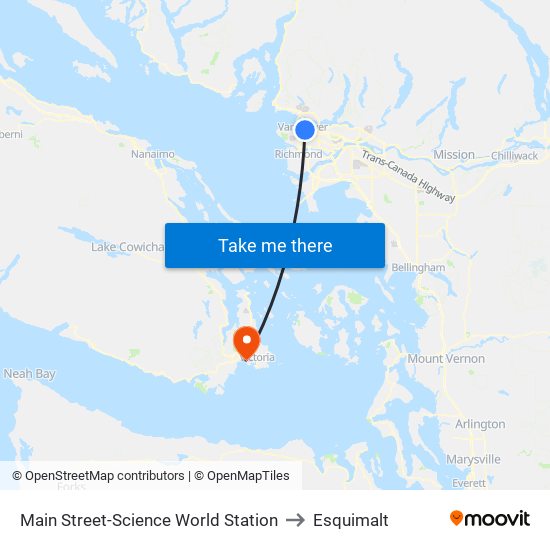 Main Street-Science World Station to Esquimalt map
