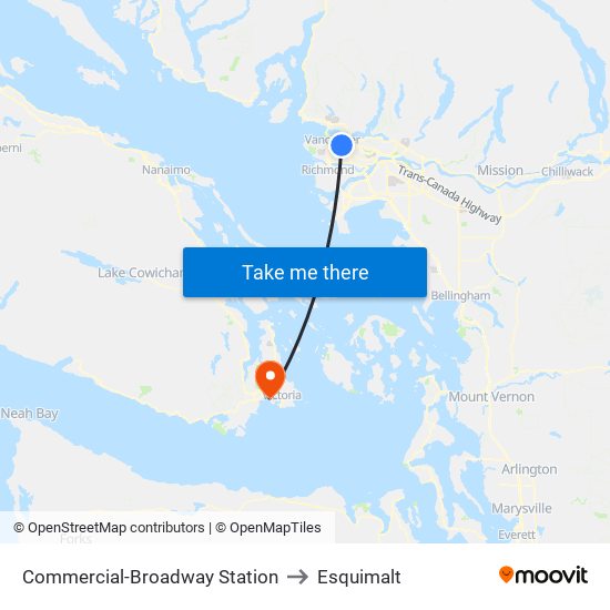 Commercial-Broadway Station to Esquimalt map