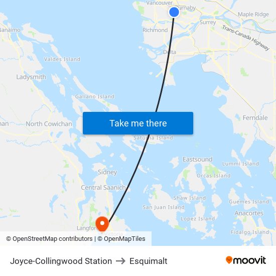 Joyce-Collingwood Station to Esquimalt map