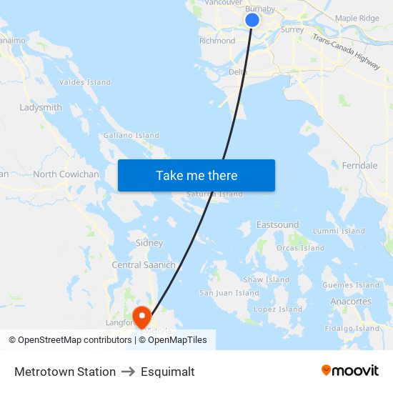 Metrotown Station to Esquimalt map