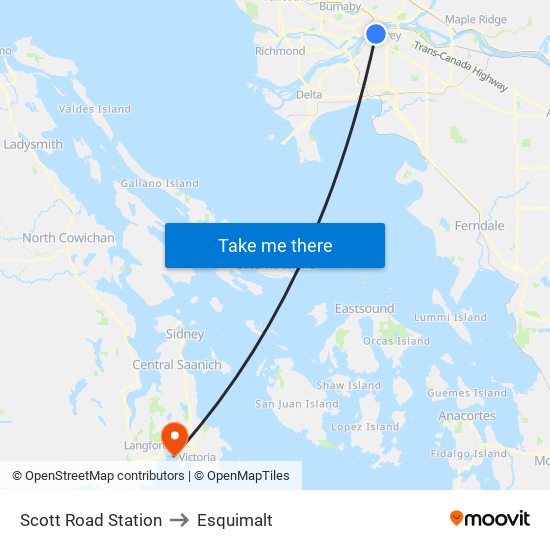 Scott Road Station to Esquimalt map