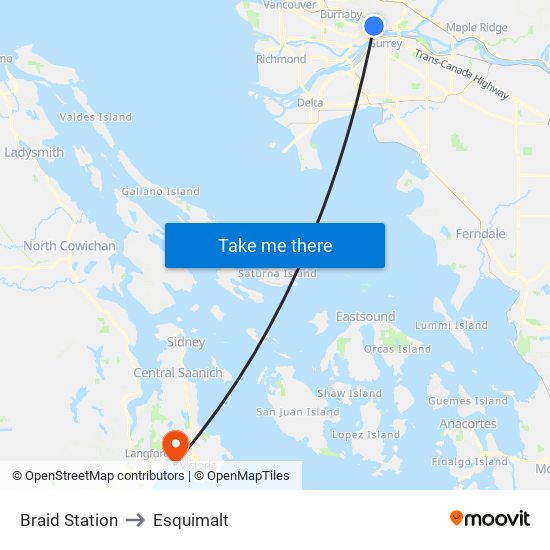 Braid Station to Esquimalt map