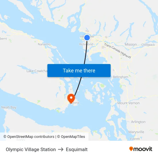Olympic Village Station to Esquimalt map