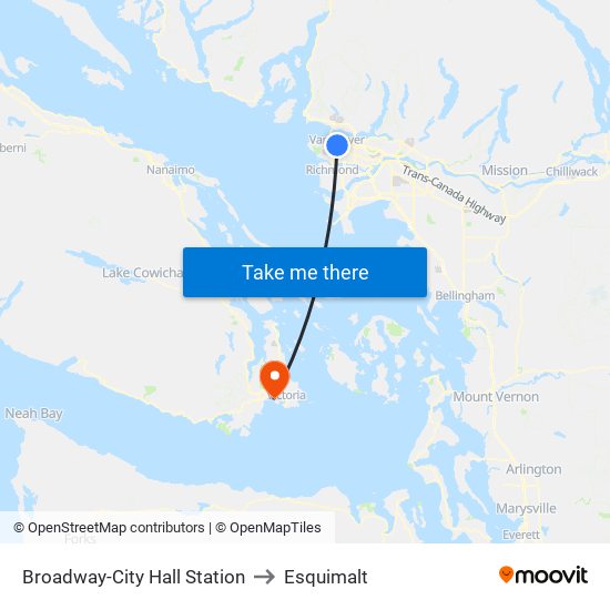 Broadway-City Hall Station to Esquimalt map