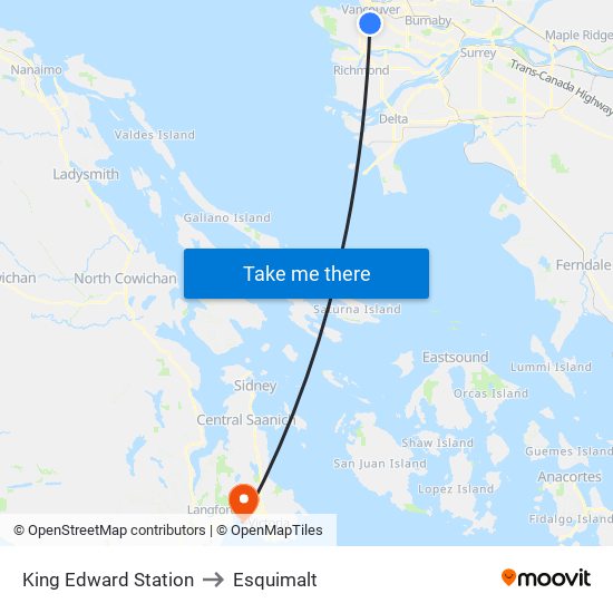 King Edward Station to Esquimalt map