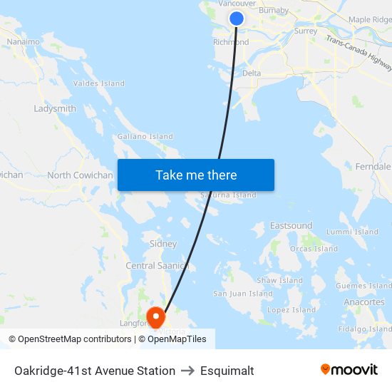 Oakridge-41st Avenue Station to Esquimalt map