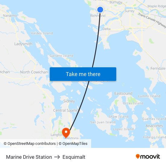 Marine Drive Station to Esquimalt map