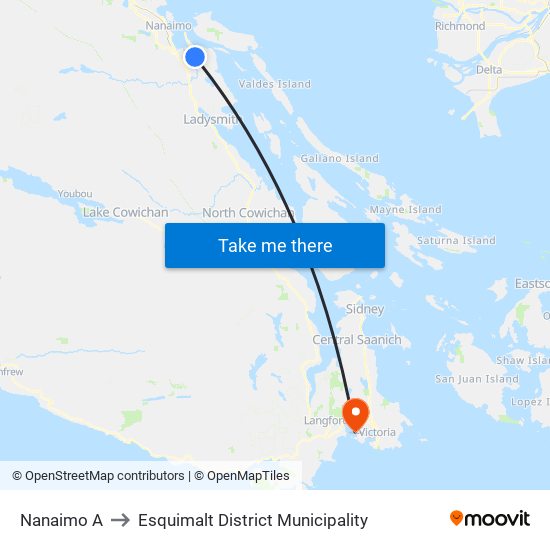 Nanaimo A to Esquimalt District Municipality map