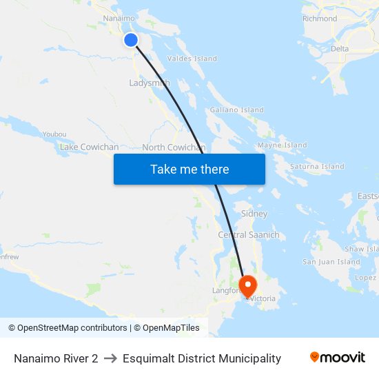 Nanaimo River 2 to Esquimalt District Municipality map