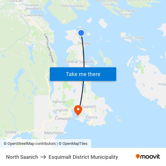 North Saanich to Esquimalt District Municipality map