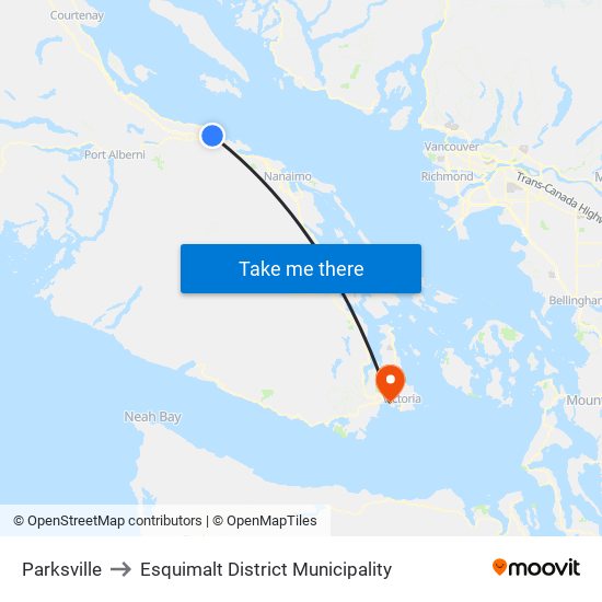 Parksville to Esquimalt District Municipality map