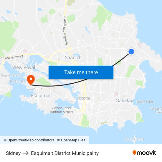 Sidney to Esquimalt District Municipality map