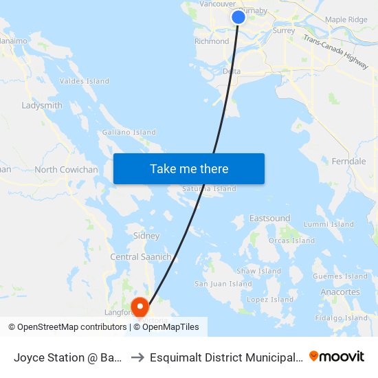 Joyce Station @ Bay 4 to Esquimalt District Municipality map