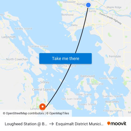 Lougheed Station @ Bay 8 to Esquimalt District Municipality map