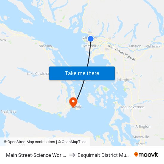 Main Street-Science World Station to Esquimalt District Municipality map