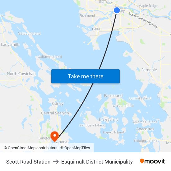 Scott Road Station to Esquimalt District Municipality map