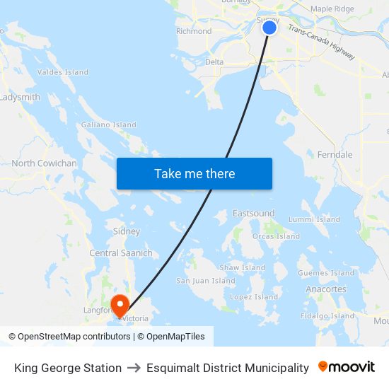 King George Station to Esquimalt District Municipality map