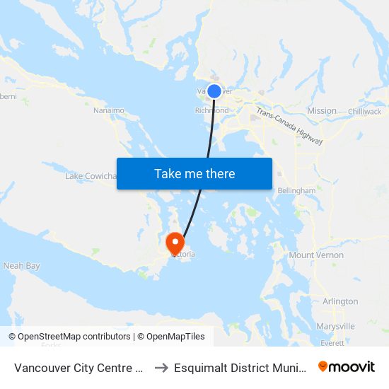 Vancouver City Centre Station to Esquimalt District Municipality map