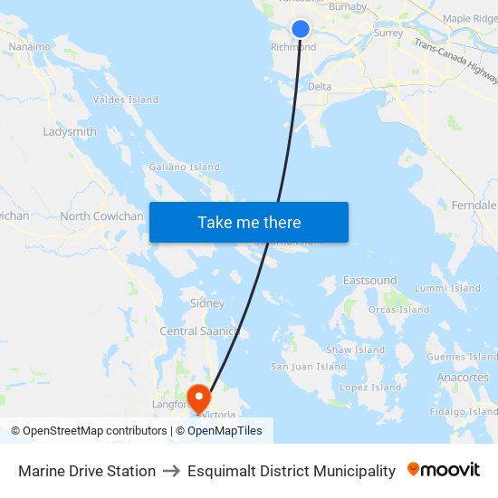 Marine Drive Station to Esquimalt District Municipality map