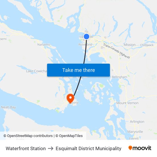 Waterfront Station to Esquimalt District Municipality map