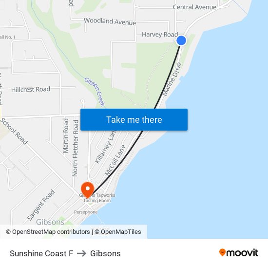 Sunshine Coast F to Gibsons map