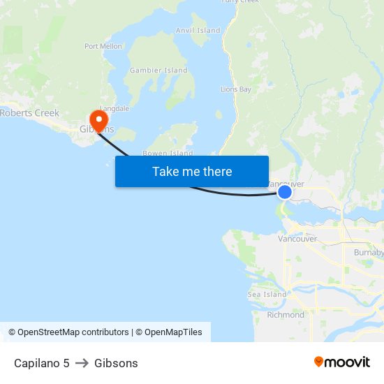 Capilano 5 to Gibsons map