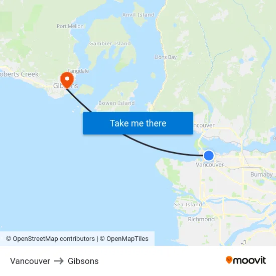 Vancouver to Gibsons map
