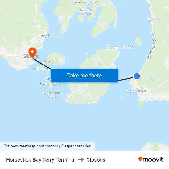 Horseshoe Bay Ferry Terminal to Gibsons map