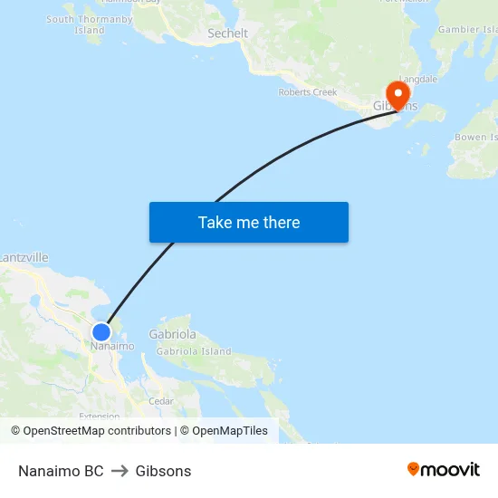 Nanaimo BC to Gibsons map